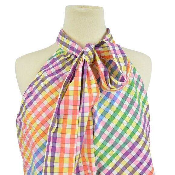 J. Crew Tie-Neck Dress in Rainbow Gingham Size - Picture 5 of 6